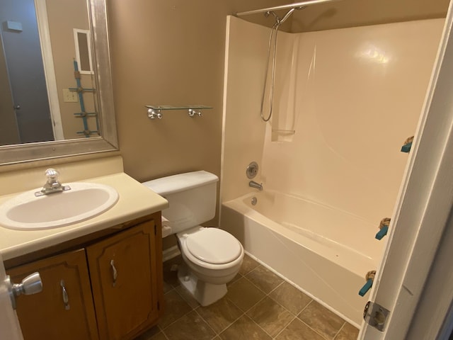 full bathroom with shower / bathing tub combination, vanity, and toilet