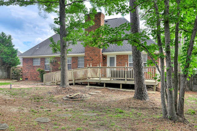 790 Osprey Ln, Martinez, GA 30907 - rear view of property with brick siding, a deck, roof with shingles, and a chimney