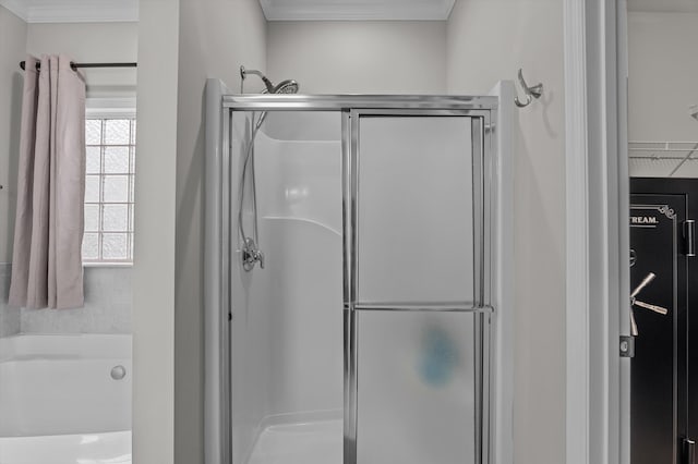 1109 Highmoor Ln, Evans, GA 30809 - full bathroom featuring a shower stall, crown molding, and a bath