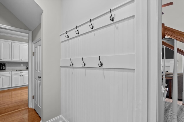 1109 Highmoor Ln, Evans, GA 30809 - mudroom featuring lofted ceiling and light wood finished floors