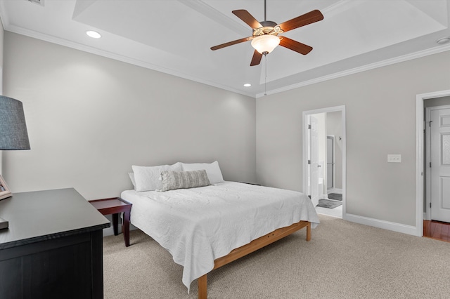 1109 Highmoor Ln, Evans, GA 30809 - bedroom featuring ornamental molding, light colored carpet, recessed lighting, a raised ceiling, and ceiling fan