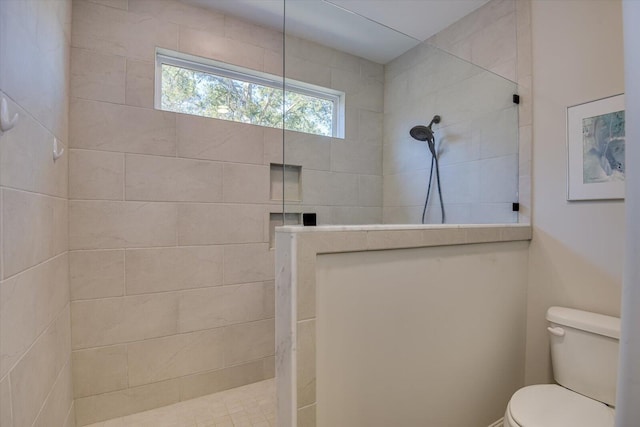 full bathroom with a walk in shower and toilet