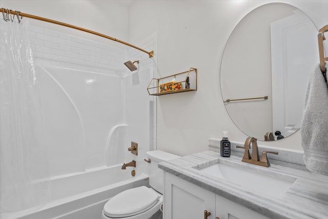 529 River Oaks Ln, Evans, GA 30809 - bathroom with vanity, shower / bathtub combination with curtain, and toilet