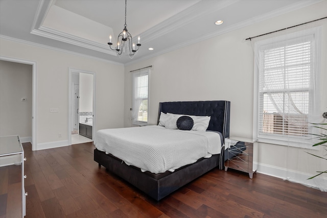 529 River Oaks Ln, Evans, GA 30809 - bedroom featuring a chandelier, dark wood finished floors, baseboards, a tray ceiling, and recessed lighting
