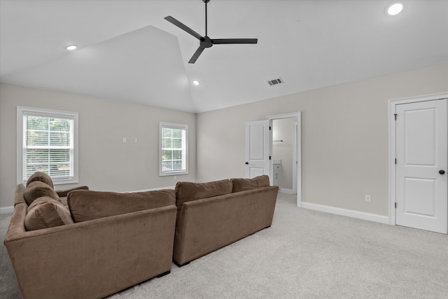 529 River Oaks Ln, Evans, GA 30809 - carpeted living area with ceiling fan, vaulted ceiling, recessed lighting, healthy amount of natural light, and baseboards