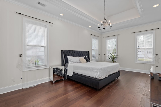 529 River Oaks Ln, Evans, GA 30809 - bedroom with a chandelier, dark wood finished floors, baseboards, ornamental molding, and recessed lighting