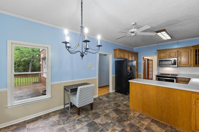 1116 Wrights Mill Rd, Aiken, SC 29801 - kitchen featuring appliances with stainless steel finishes, baseboards, brown cabinets, stone finish floors, and light countertops