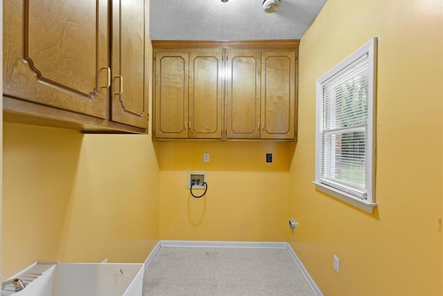 1116 Wrights Mill Rd, Aiken, SC 29801 - laundry room with cabinet space, washer hookup, baseboards, carpet, and a textured ceiling