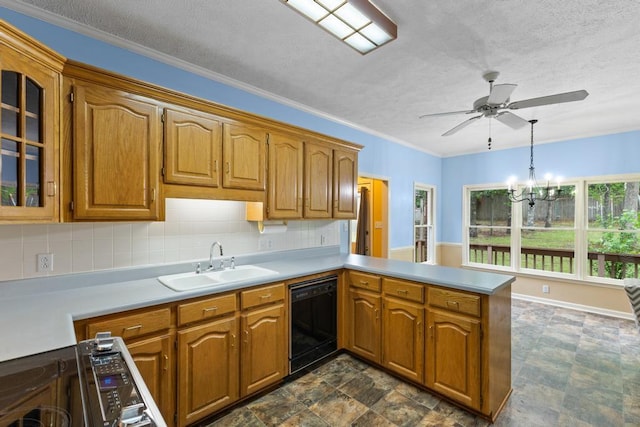 1116 Wrights Mill Rd, Aiken, SC 29801 - kitchen featuring black dishwasher, a sink, a peninsula, light countertops, and ceiling fan