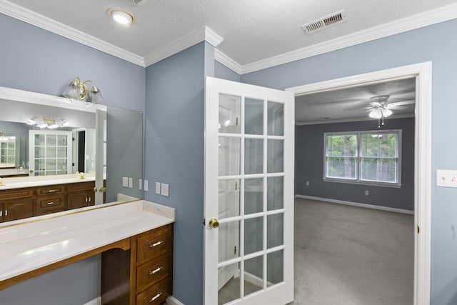 1116 Wrights Mill Rd, Aiken, SC 29801 - bathroom featuring crown molding, ceiling fan, vanity, and baseboards