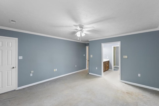 1116 Wrights Mill Rd, Aiken, SC 29801 - unfurnished bedroom featuring ornamental molding, baseboards, ensuite bath, light colored carpet, and a ceiling fan