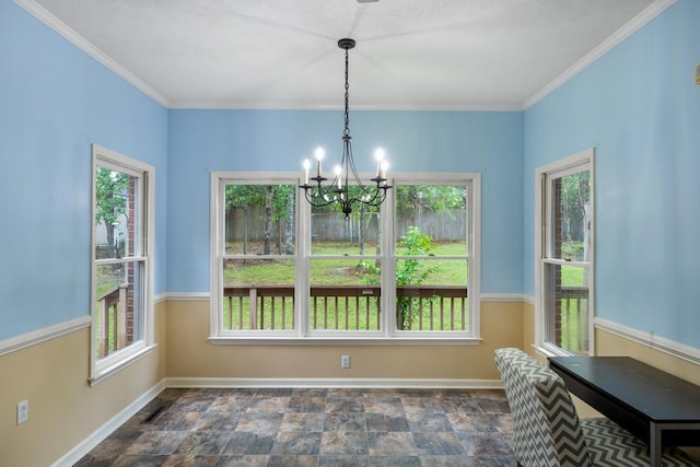 1116 Wrights Mill Rd, Aiken, SC 29801 - dining area featuring a chandelier, healthy amount of natural light, baseboards, and crown molding
