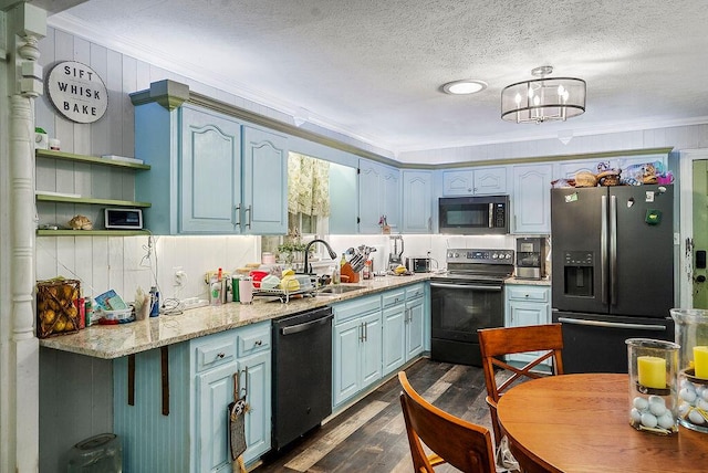 1881 Dibble Rd, Aiken, SC 29801 - kitchen with stainless steel refrigerator with ice dispenser, black range with electric cooktop, dishwasher, a sink, and crown molding