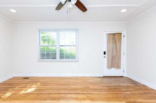 1468 Dewitt St, Augusta, GA 30901 - unfurnished room featuring ornamental molding, light wood-style flooring, ceiling fan, and recessed lighting