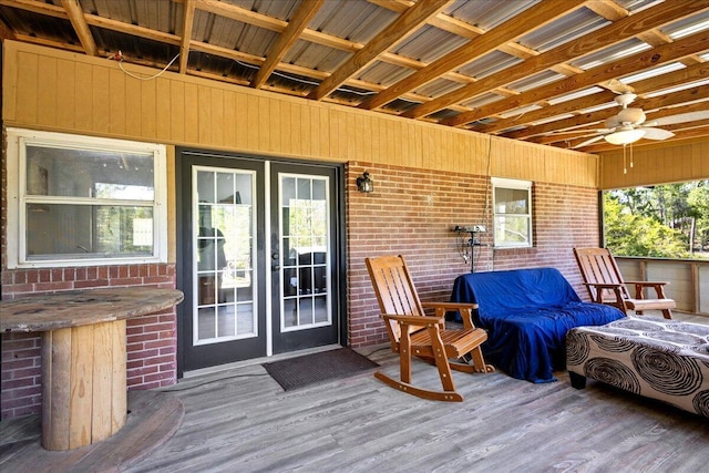 wooden deck with ceiling fan