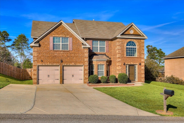 view of front of house featuring a garage and a front lawn