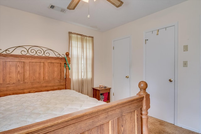 1219 Susan Ct, Waynesboro, GA 30830 - bedroom featuring visible vents, a ceiling fan, and light colored carpet
