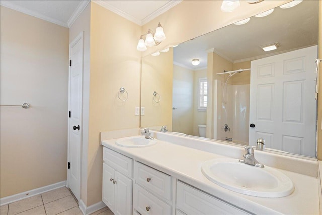 1075 Grove Landing Ln, Grovetown, GA 30813 - full bathroom with tile patterned floors, vanity, toilet, and crown molding