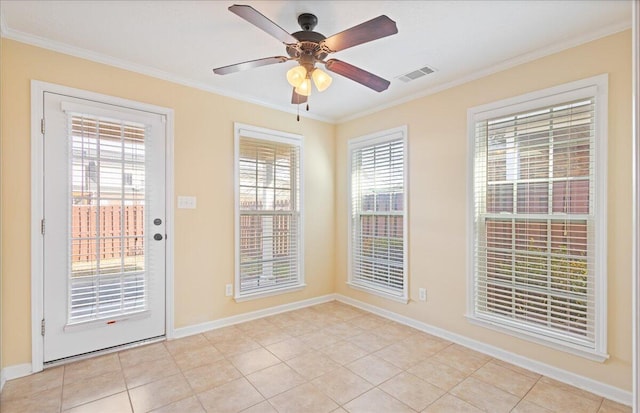 1075 Grove Landing Ln, Grovetown, GA 30813 - interior space featuring ceiling fan, light tile patterned floors, and crown molding