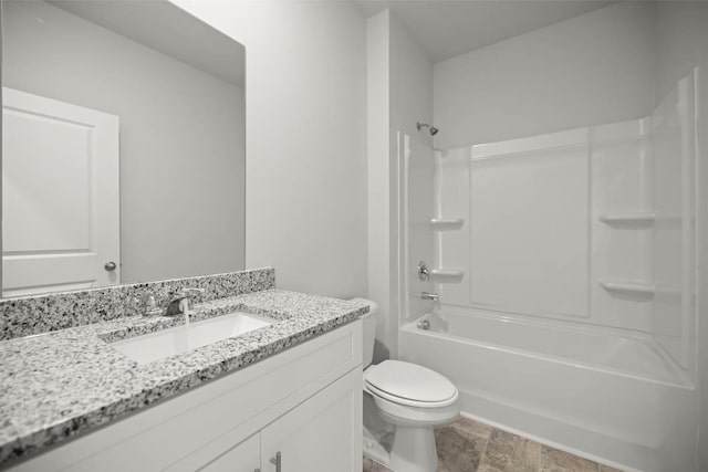 bathroom with toilet,  shower combination, and vanity