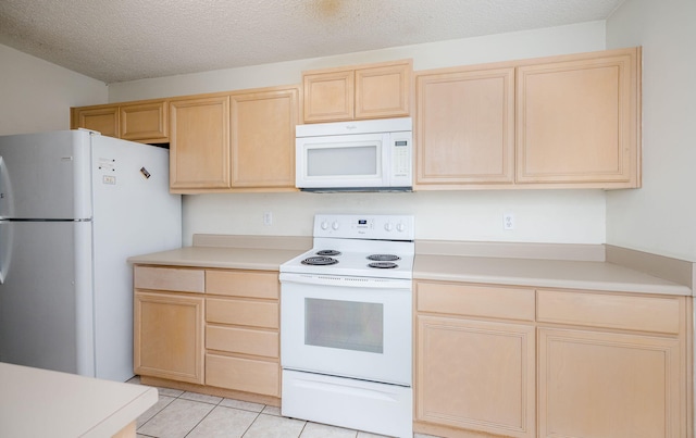 107 Barts Dr, Augusta, GA 30909 - kitchen with white appliances, light brown cabinets, light countertops, light tile patterned flooring, and a textured ceiling
