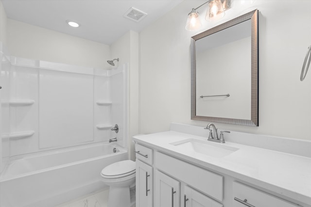309 Militia Loop, North Augusta, SC 29860 - full bathroom featuring vanity, toilet, marble finish floors, shower / tub combination, and recessed lighting