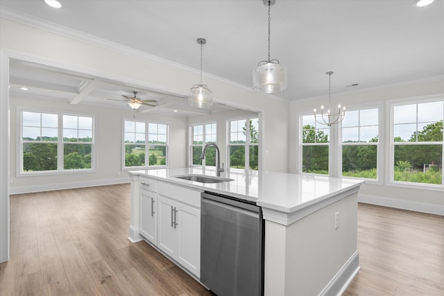 309 Militia Loop, North Augusta, SC 29860 - kitchen with dishwasher, a sink, open floor plan, a kitchen island with sink, and light countertops