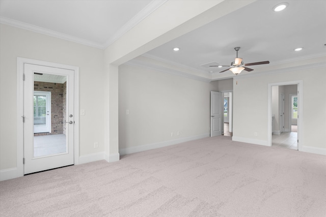 309 Militia Loop, North Augusta, SC 29860 - empty room with ornamental molding, light colored carpet, recessed lighting, baseboards, and a ceiling fan