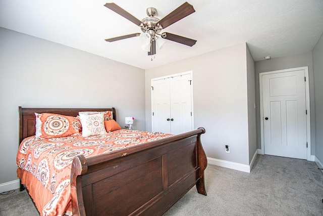 1144 Bubbling Springs Dr, Graniteville, SC 29829 - bedroom featuring a closet, baseboards, light carpet, and ceiling fan