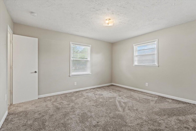 carpeted spare room with baseboards, a textured ceiling, and a wealth of natural light
