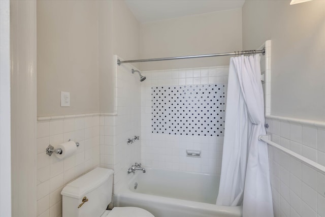 3406 W Richland Ave, Aiken, SC 29801 - bathroom with tile walls, shower / bath combination with curtain, and wainscoting