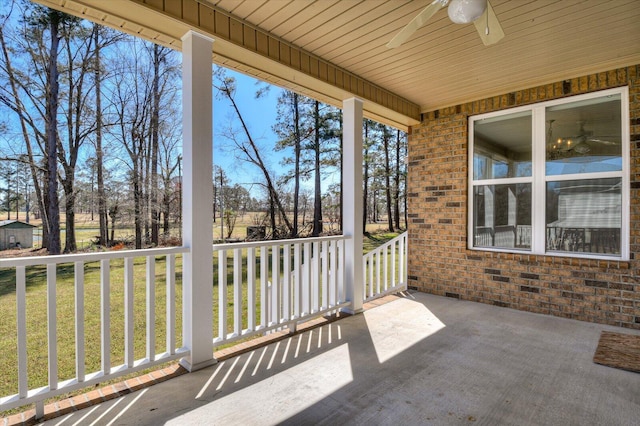 view of patio / terrace with covered porch and a ceiling fan