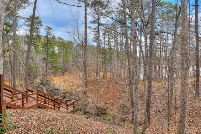 view of yard with a view of trees