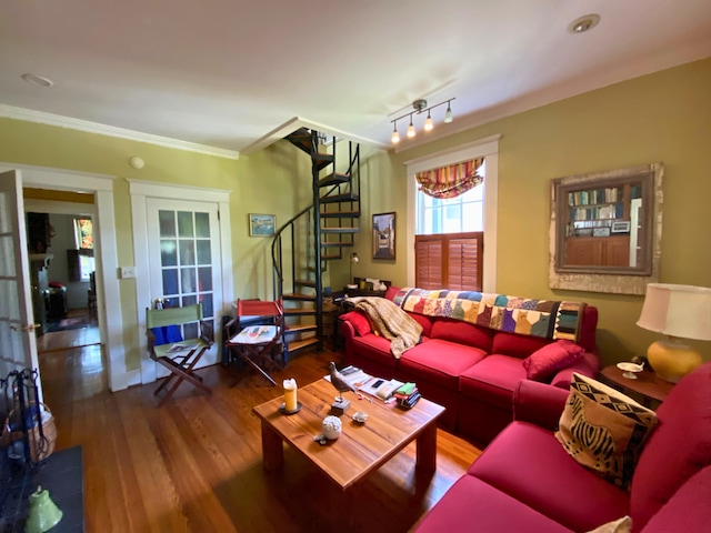 1433 Glenn Ave, Augusta, GA 30904 - living room with stairs, wood finished floors, and ornamental molding