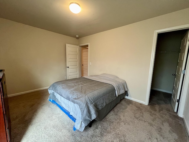 carpeted bedroom featuring a spacious closet and a closet