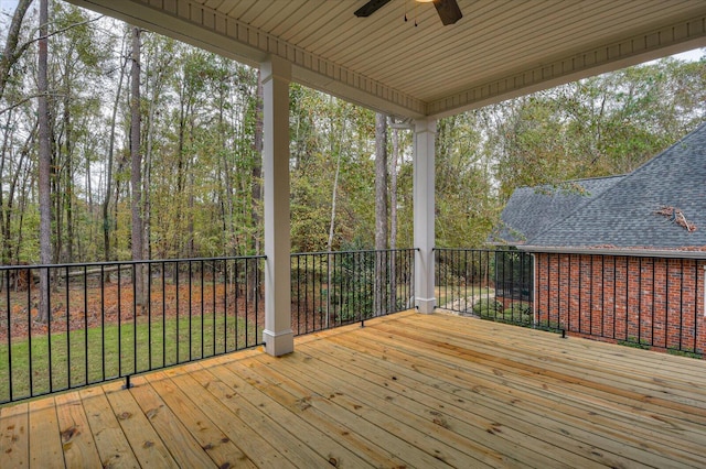 wooden terrace with ceiling fan