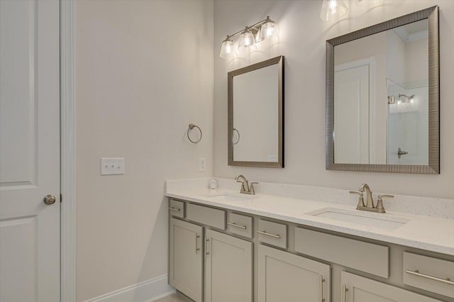 bathroom featuring vanity and walk in shower