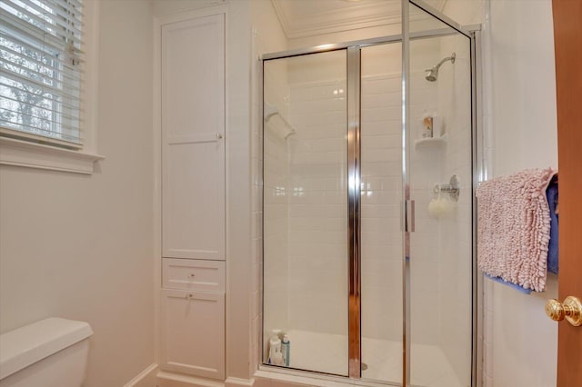 bathroom featuring a shower stall and toilet