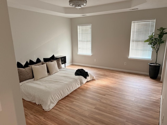 1229 Creek Bend Dr, Grovetown, GA 30813 - bedroom with a tray ceiling, light wood-type flooring, and baseboards