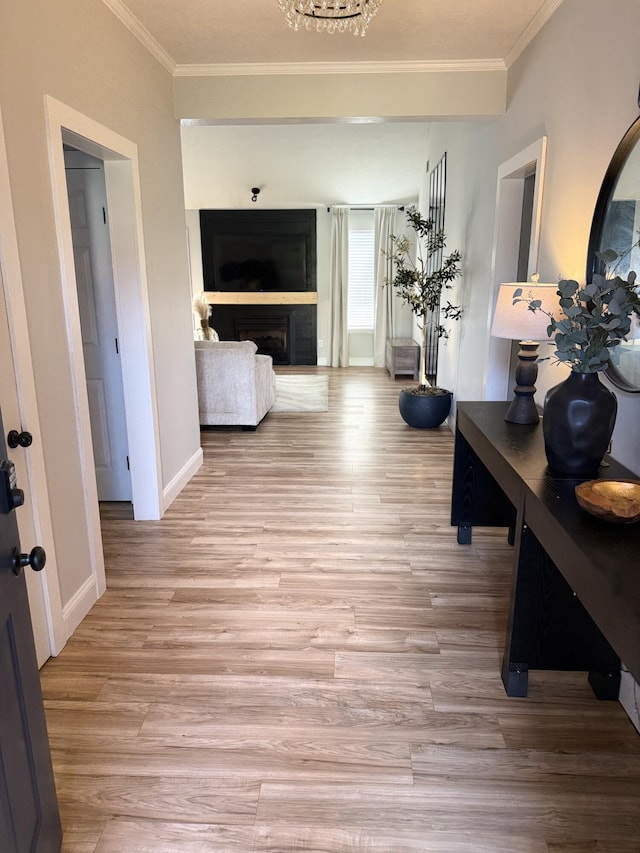 1229 Creek Bend Dr, Grovetown, GA 30813 - hall with ornamental molding, light wood-type flooring, and baseboards