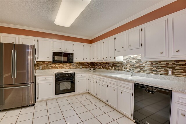 2516 Commons Trce, Augusta, GA 30909 - kitchen with black appliances, a sink, crown molding, white cabinets, and light countertops