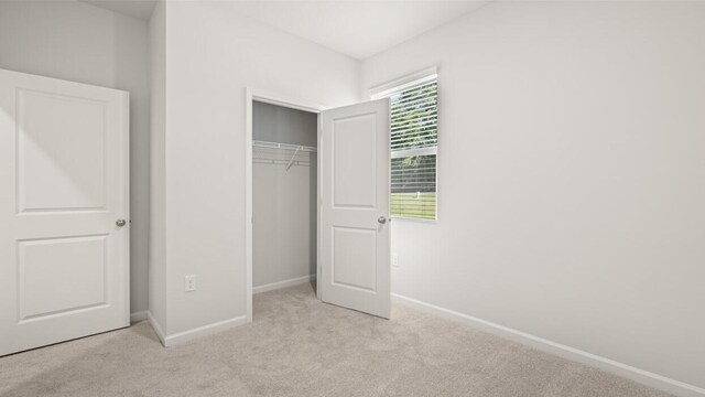 unfurnished bedroom with carpet flooring, a closet, and baseboards