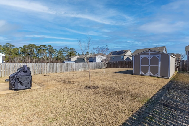 view of yard with a storage unit