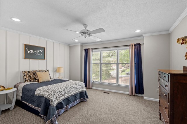 914 Deercrest Cir, Evans, GA 30809 - bedroom featuring ornamental molding, recessed lighting, a textured ceiling, light colored carpet, and ceiling fan