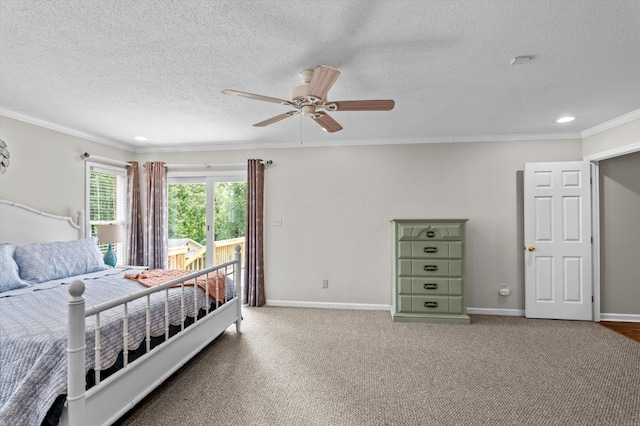 914 Deercrest Cir, Evans, GA 30809 - bedroom featuring access to exterior, a textured ceiling, ornamental molding, baseboards, and recessed lighting
