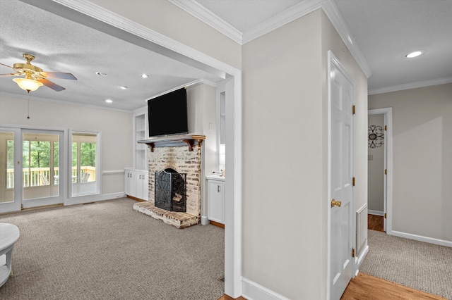 914 Deercrest Cir, Evans, GA 30809 - unfurnished living room featuring carpet floors, ceiling fan, baseboards, recessed lighting, and ornamental molding