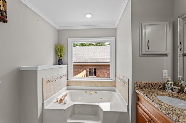 914 Deercrest Cir, Evans, GA 30809 - full bathroom with vanity, a jetted tub, and ornamental molding