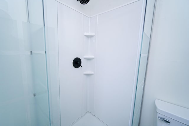 bathroom with toilet and a shower