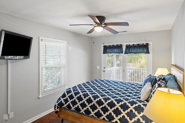 bedroom featuring ceiling fan and wood-type flooring