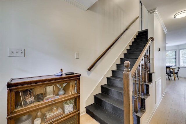 3866 Villa Ln, Martinez, GA 30907 - stairway with crown molding and wood finished floors